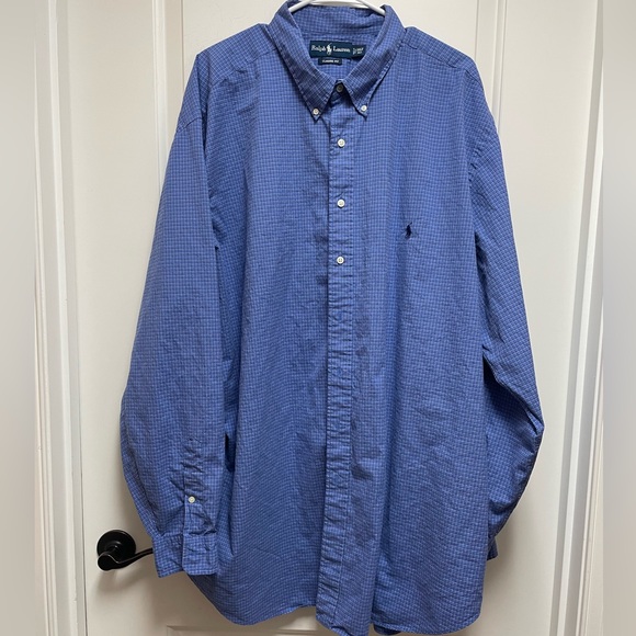 ❤️🔥 Ralph Lauren 3XLT Tall Classic Fit Blue White Plaid Dress Shirt Preppy Y2K - Picture 2 of 7